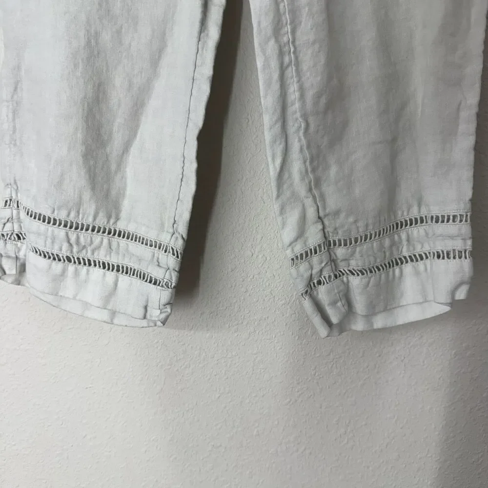 Chicos Womens Size 1 US 8 Pants Linen Ladder Cropped Leg White Pull On Coastal